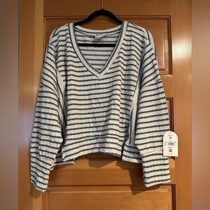 ARULA Blue and White Striped Waffled Sweater